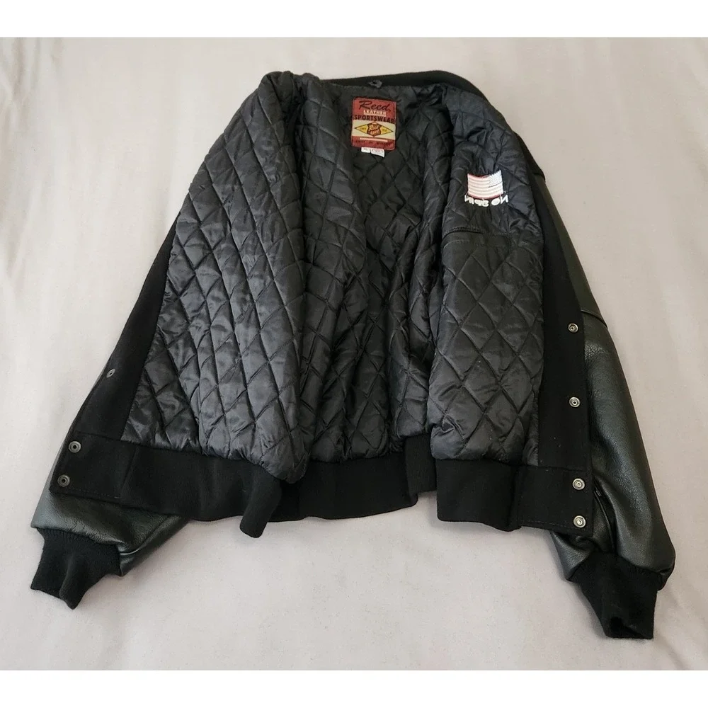 Reed Leather Sportswear Mens XL‎ Wool Leather Varsity Jacket No Spin USA Black